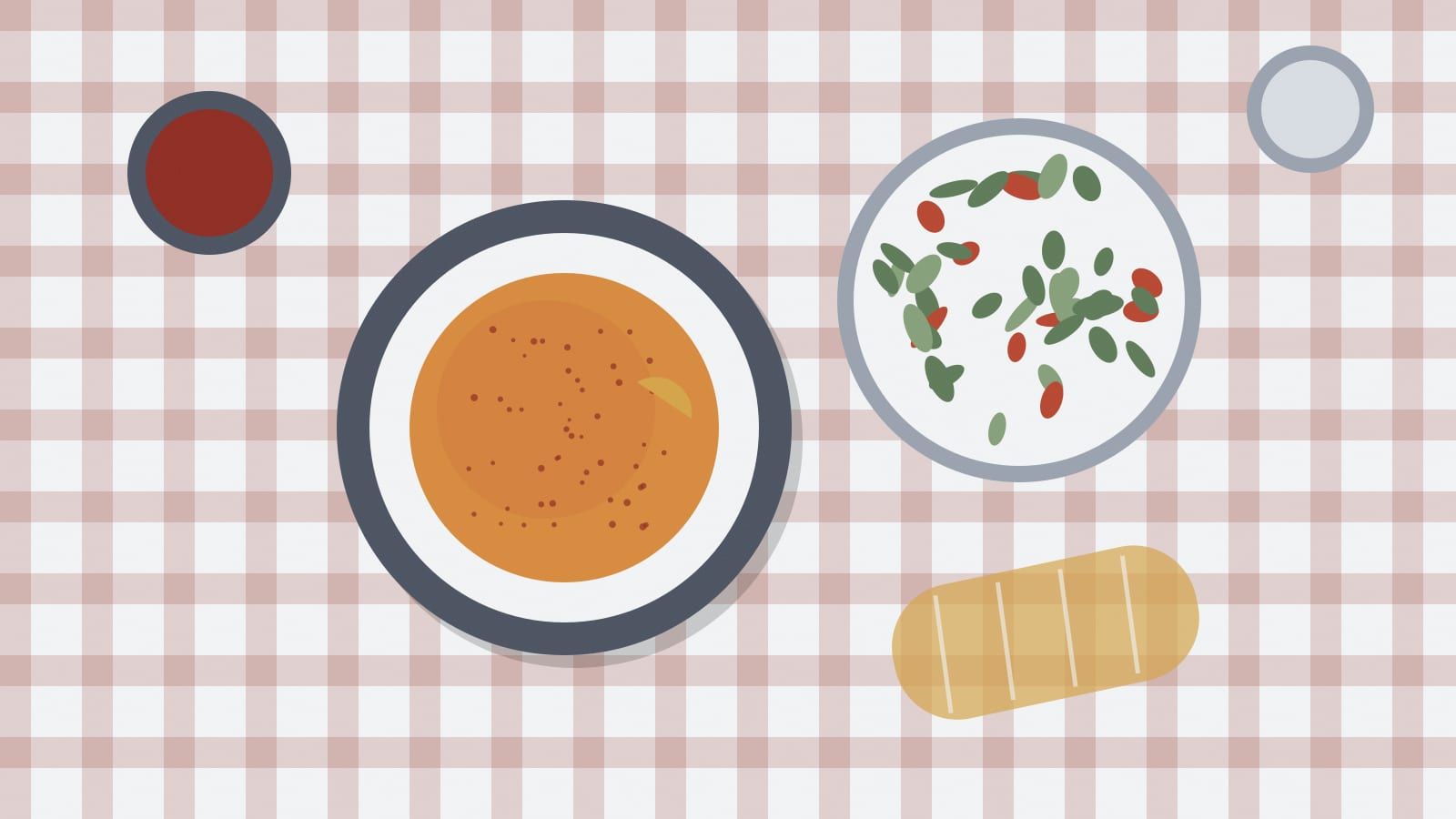 Mercimek çorbası, mevsim salatası ve ekmekle kurulmuş bir kış akşamı sofrası